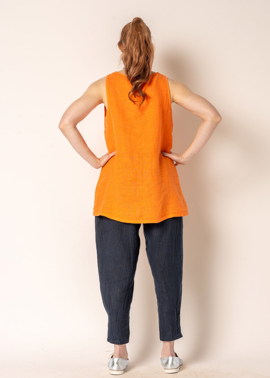 Iris Linen Top in Sunset Orange