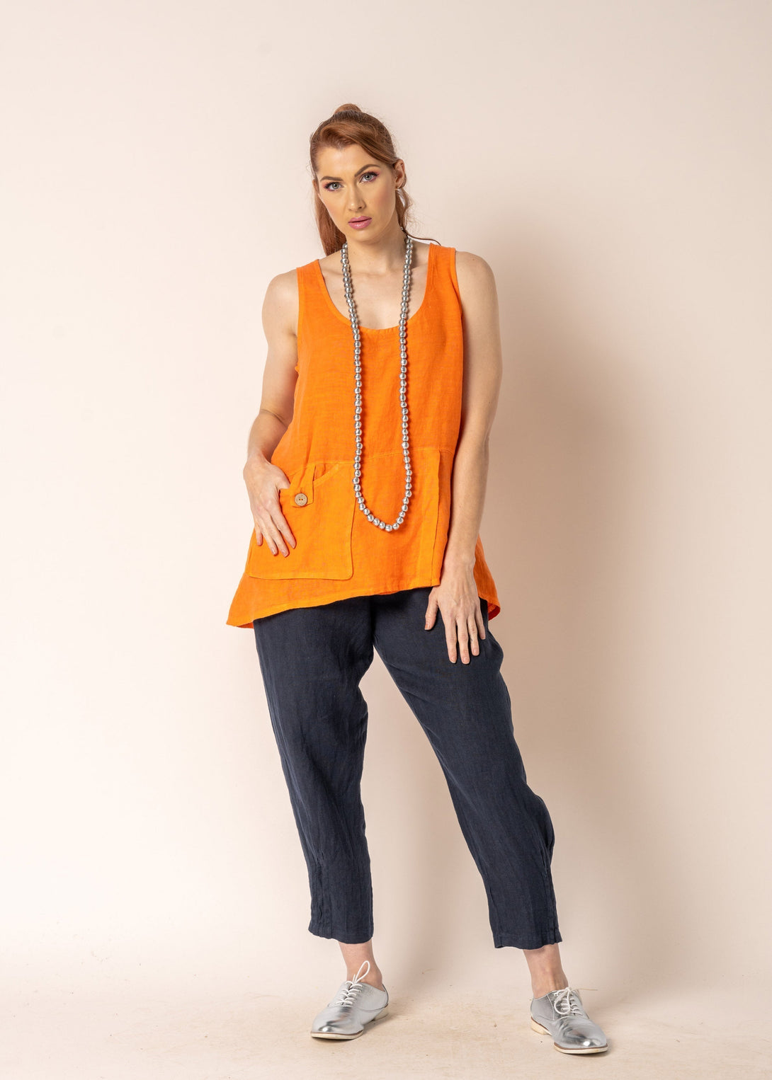 Iris Linen Top in Sunset Orange