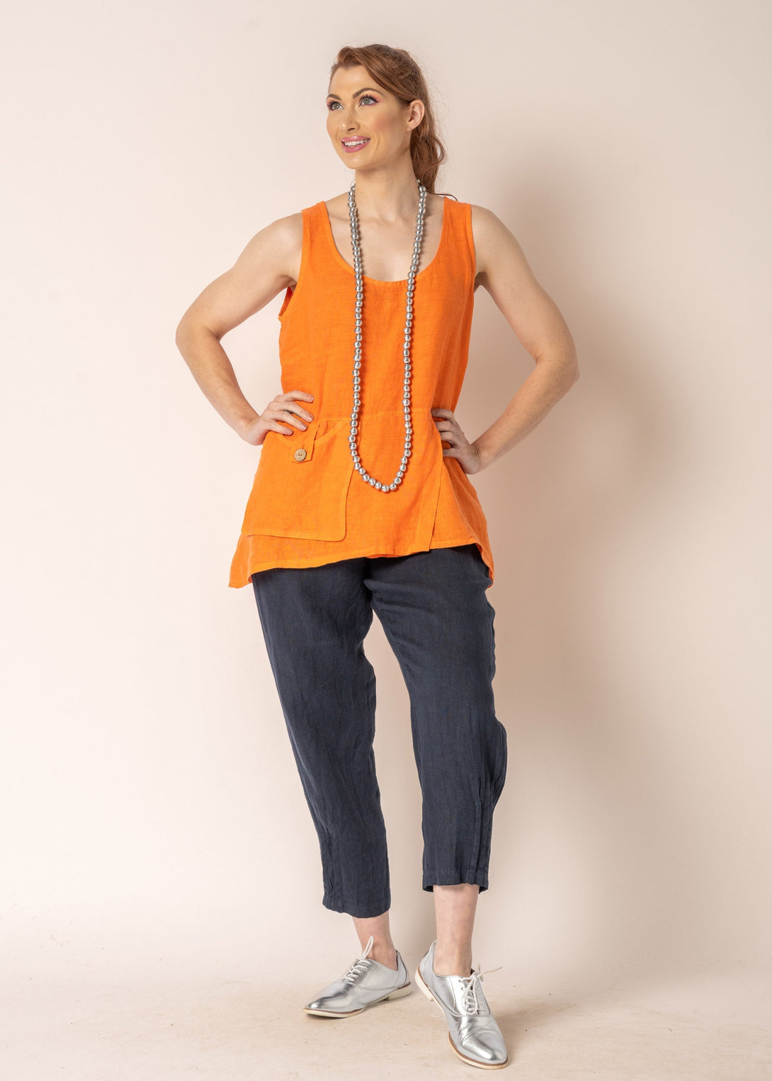 Iris Linen Top in Sunset Orange