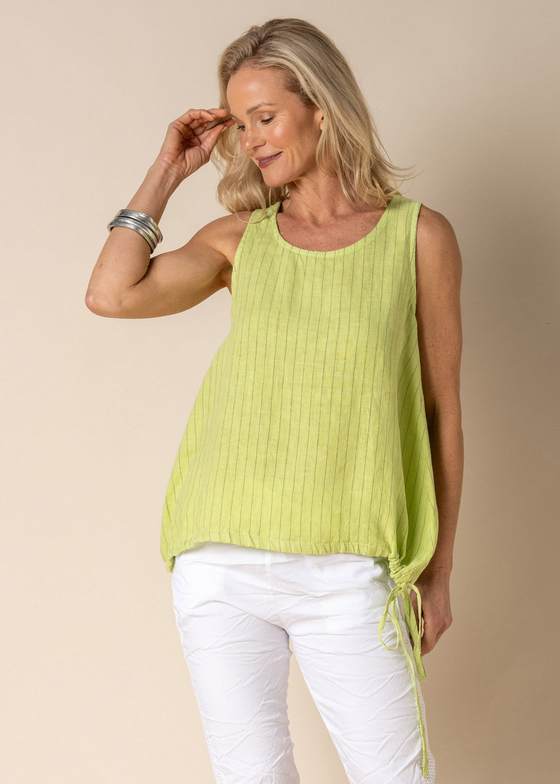 Angela Linen Singlet in Lime Splice