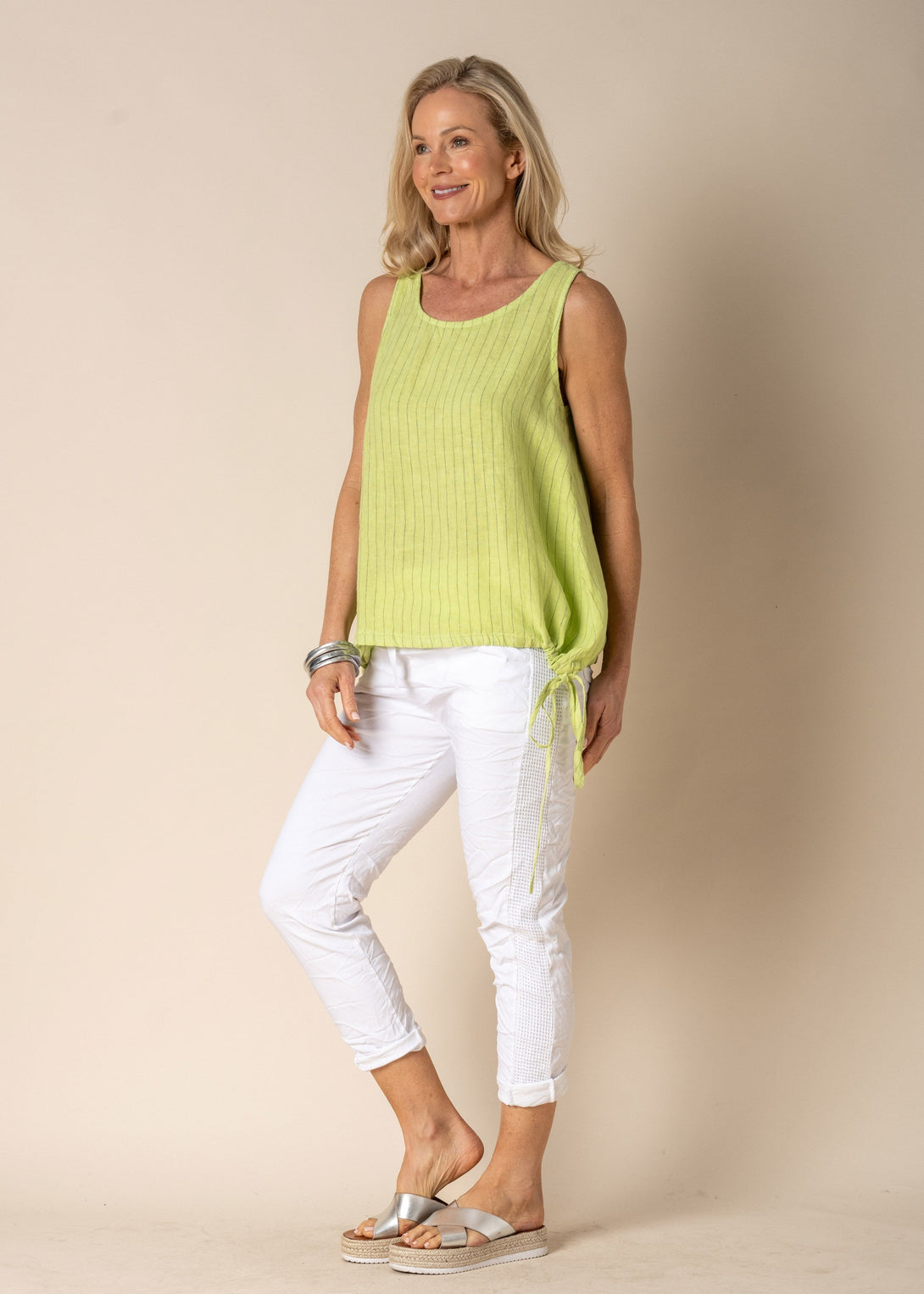 Angela Linen Singlet in Lime Splice