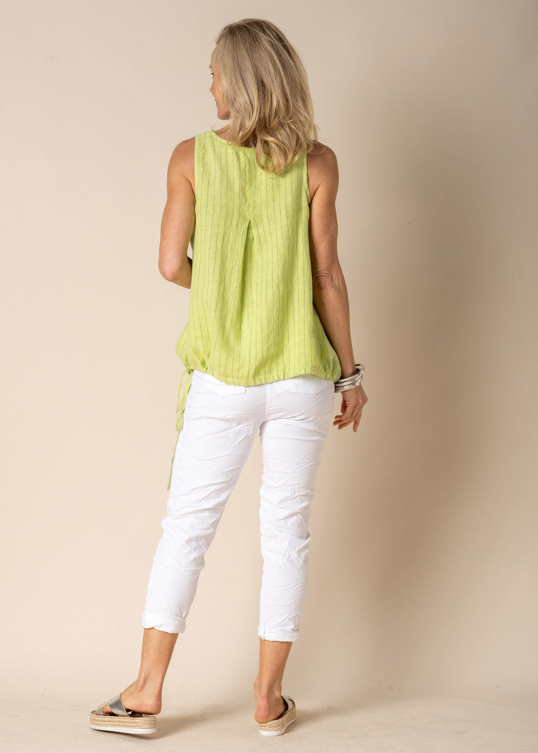 Angela Linen Singlet in Lime Splice