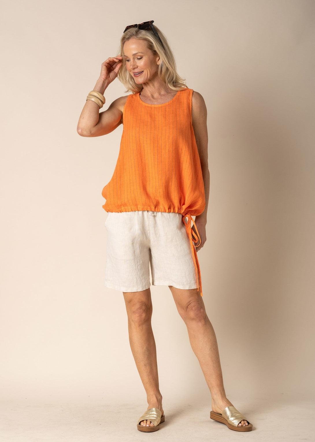 Angela Linen Singlet in Sunset Orange