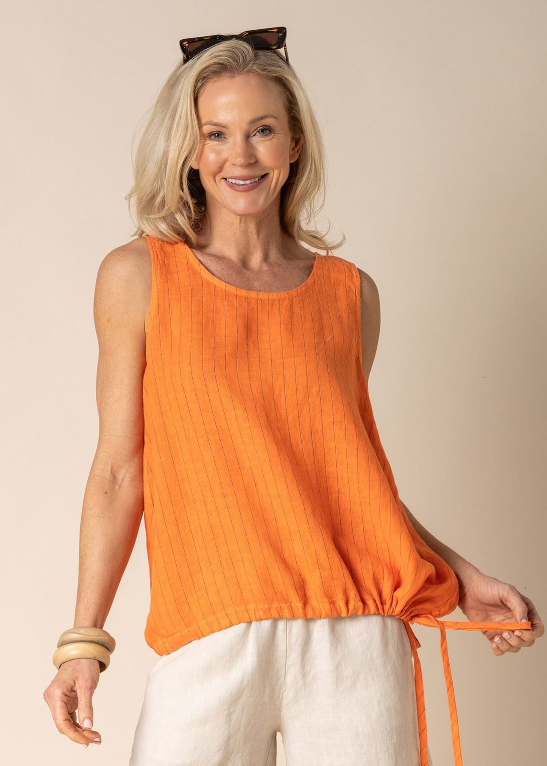 Angela Linen Singlet in Sunset Orange