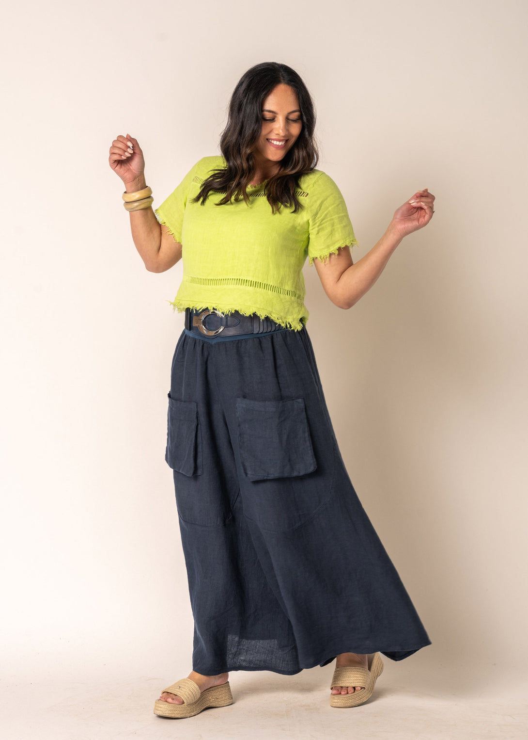 Blossom Linen Top in Lime Splice