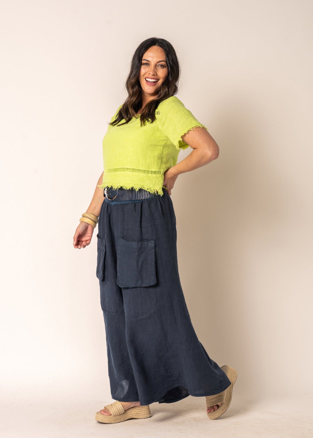 Blossom Linen Top in Lime Splice