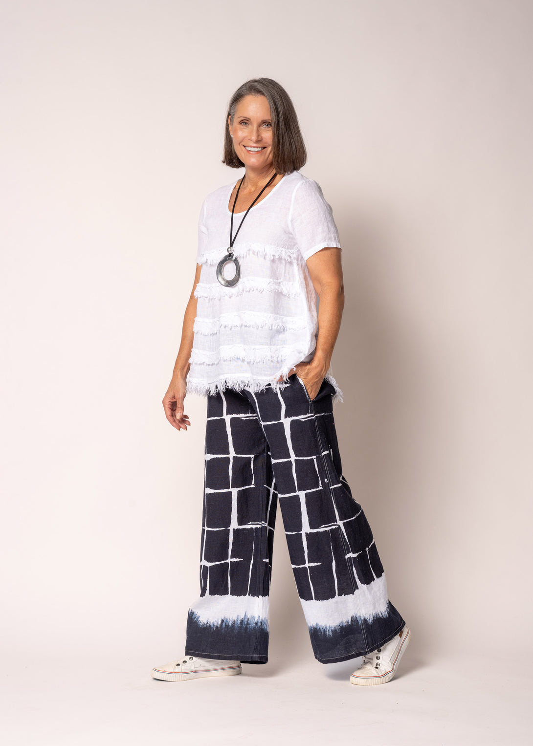 Rayna Linen Pant in Navy - Imagine Fashion