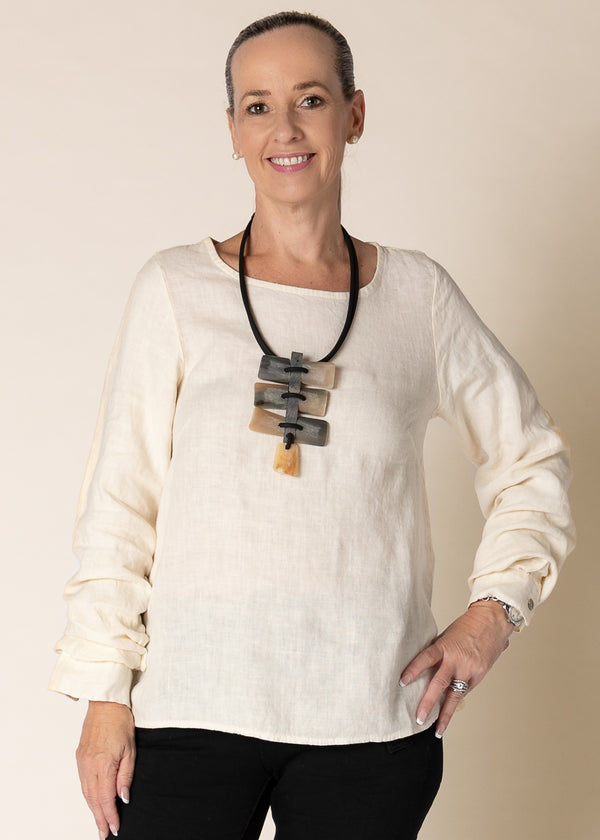 Karily Linen Top in Cream