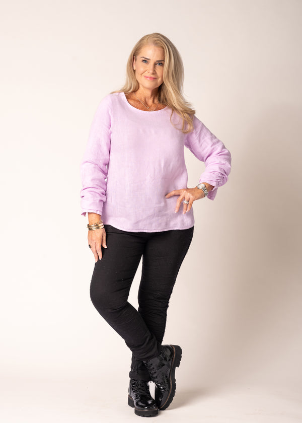 Karily Linen Top in Freesia Pink