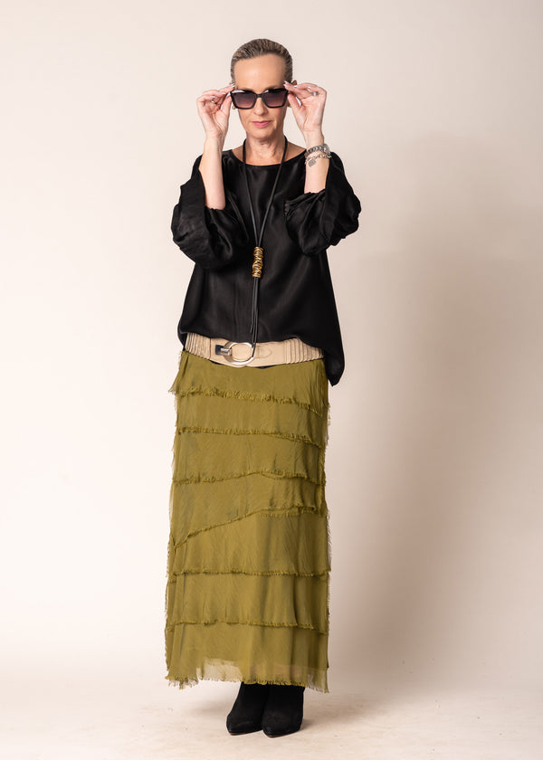 Fifi Silk Skirt in Green Olive