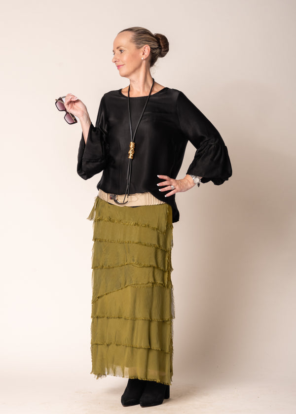 Fifi Silk Skirt in Green Olive