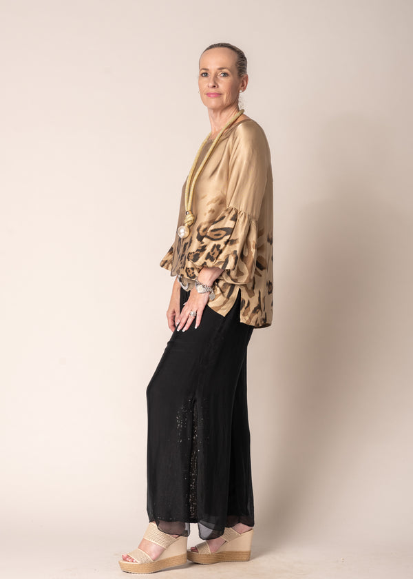 Karolina Silk Pants in Onyx