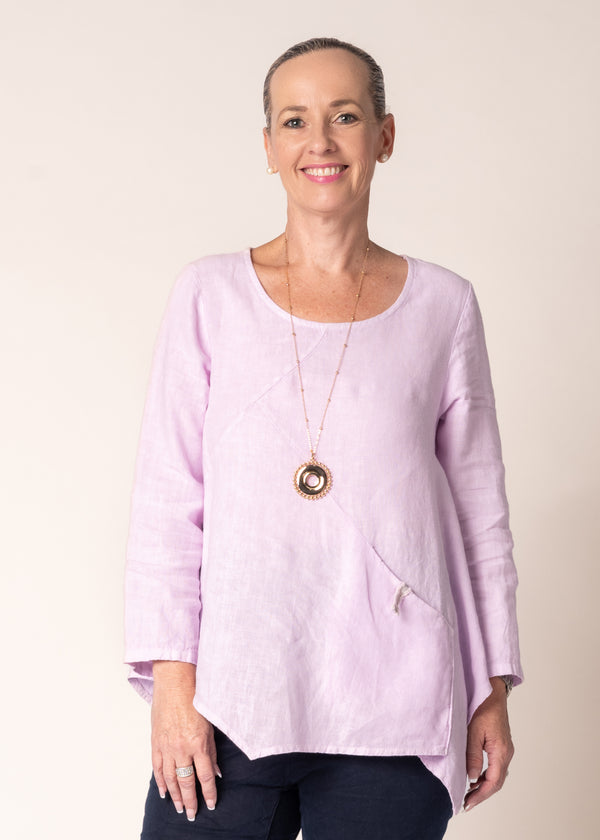 Kartely Linen Top in Freesia Pink - Imagine Fashion