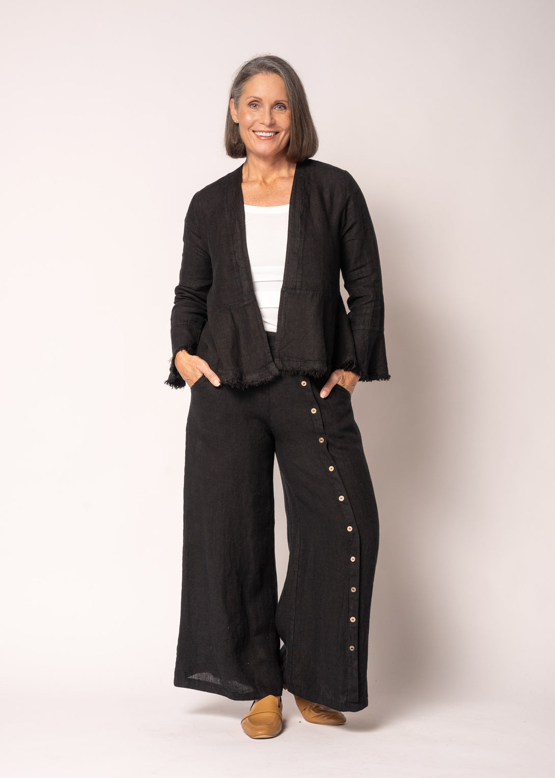 Katrina Linen Top in Onyx - Imagine Fashion