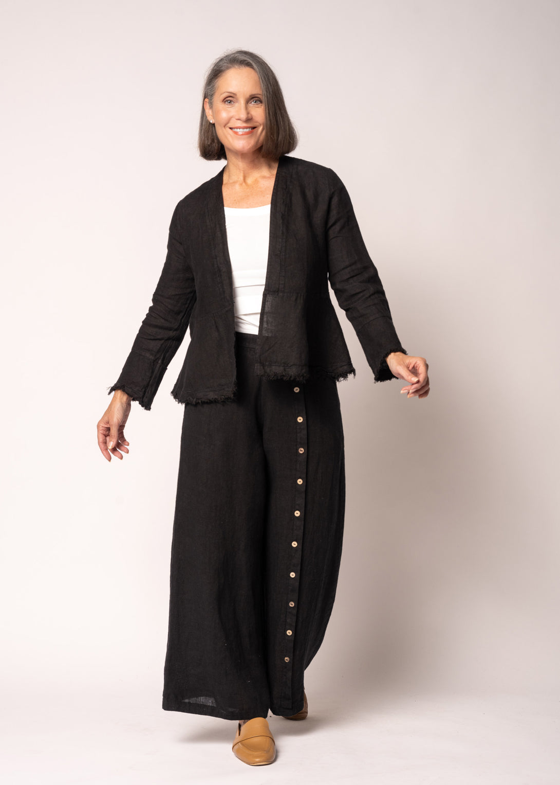 Katrina Linen Top in Onyx - Imagine Fashion