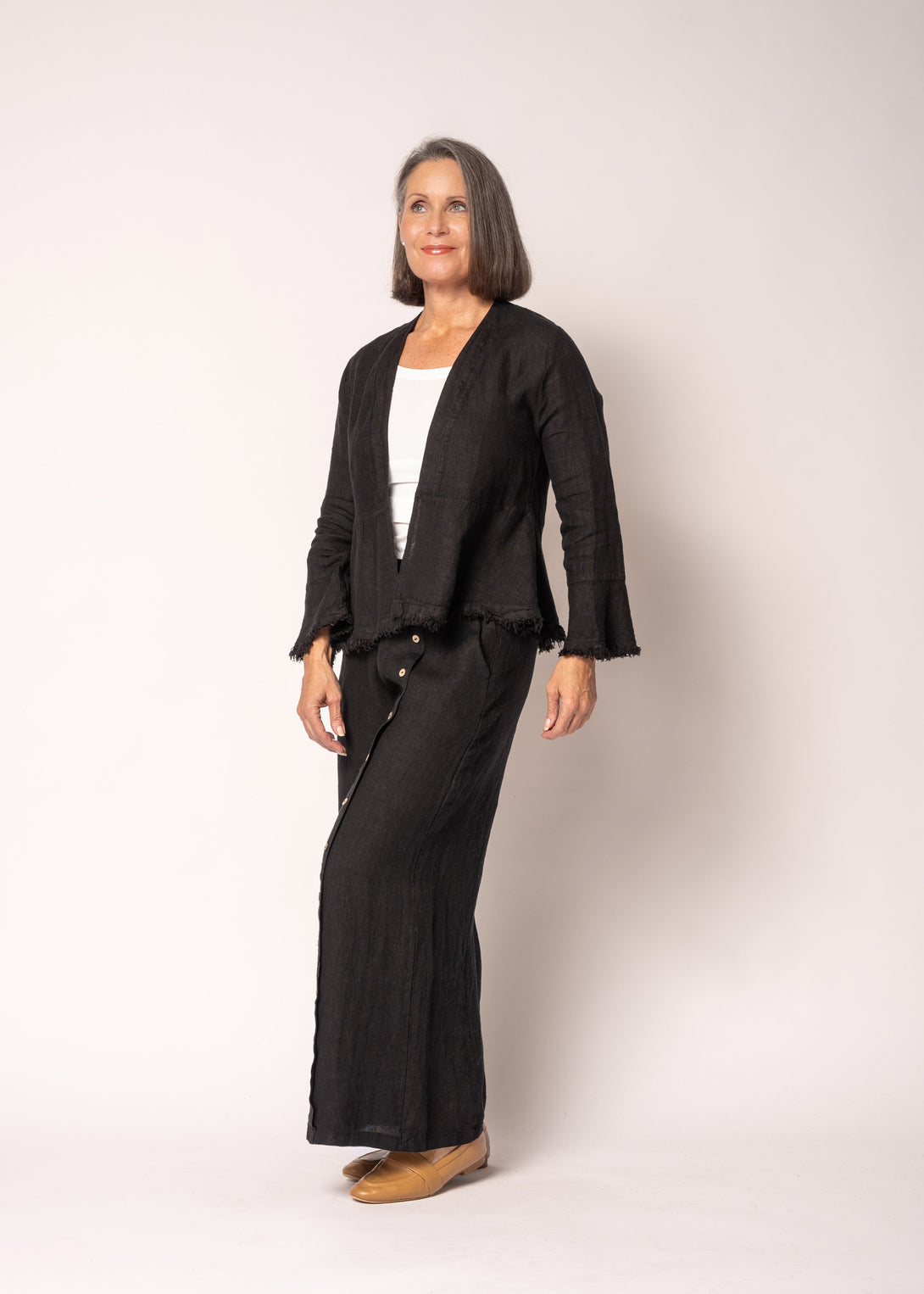 Katrina Linen Top in Onyx - Imagine Fashion