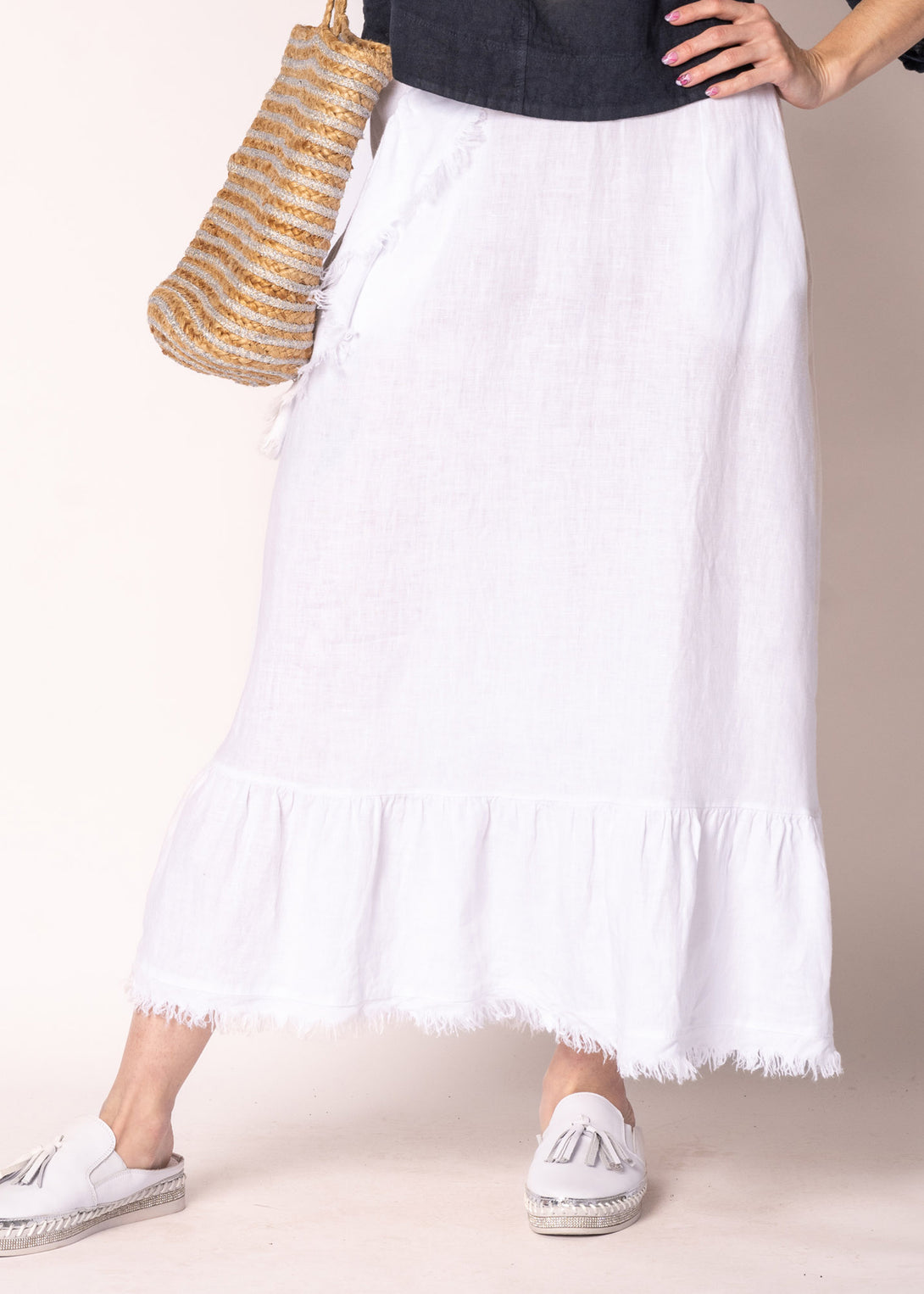 Gessica Linen Skirt in White - Imagine Fashion