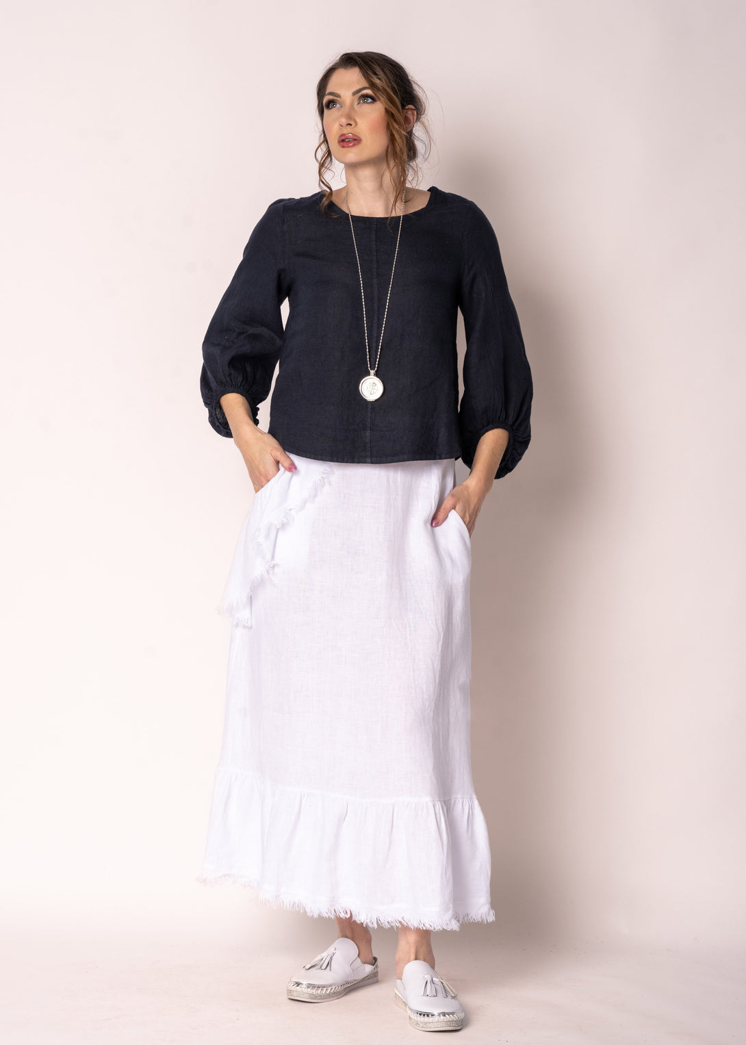 Gessica Linen Skirt in White - Imagine Fashion