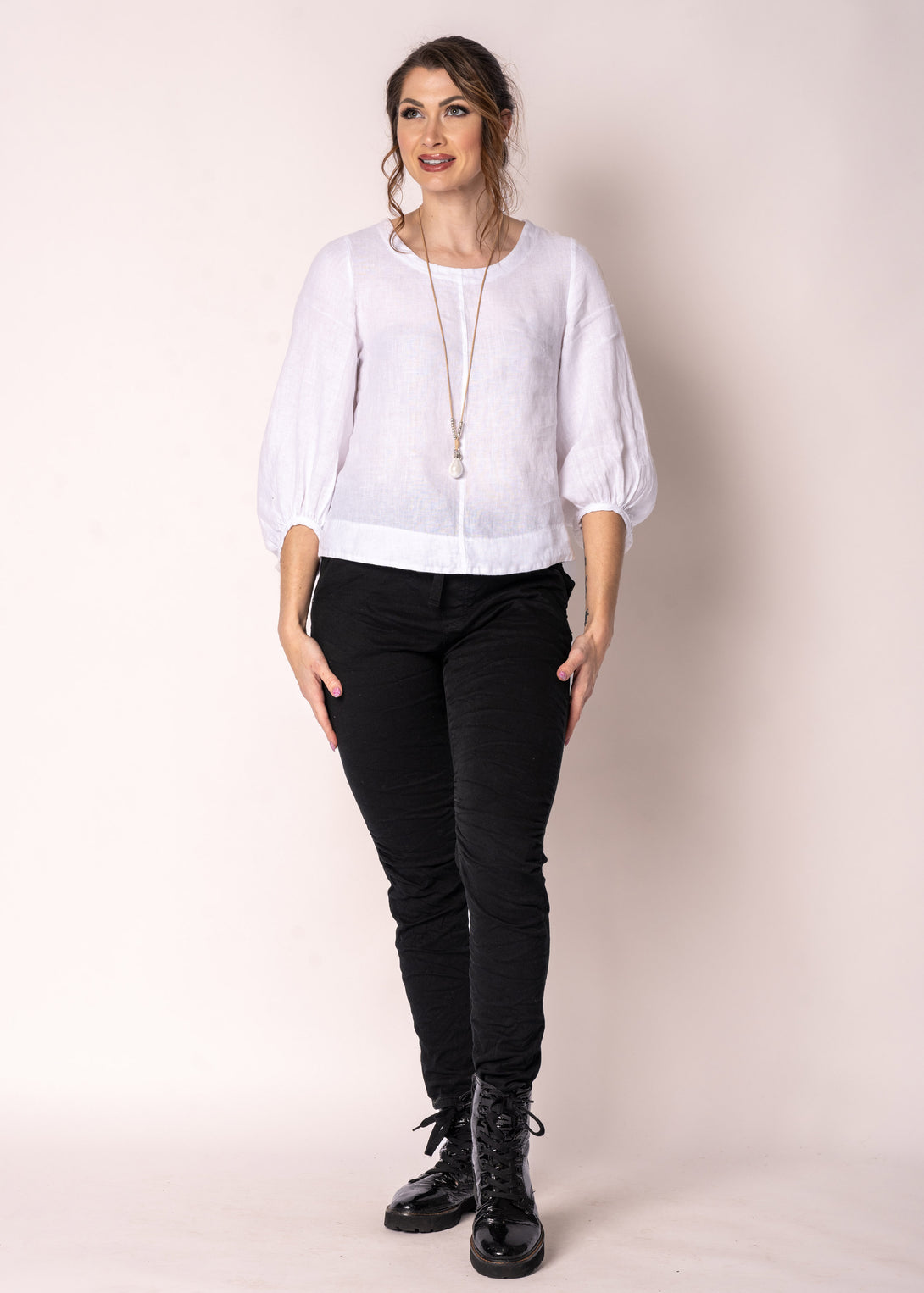 Elari Linen Top in White - Imagine Fashion