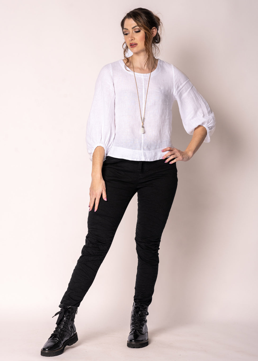 Elari Linen Top in White - Imagine Fashion