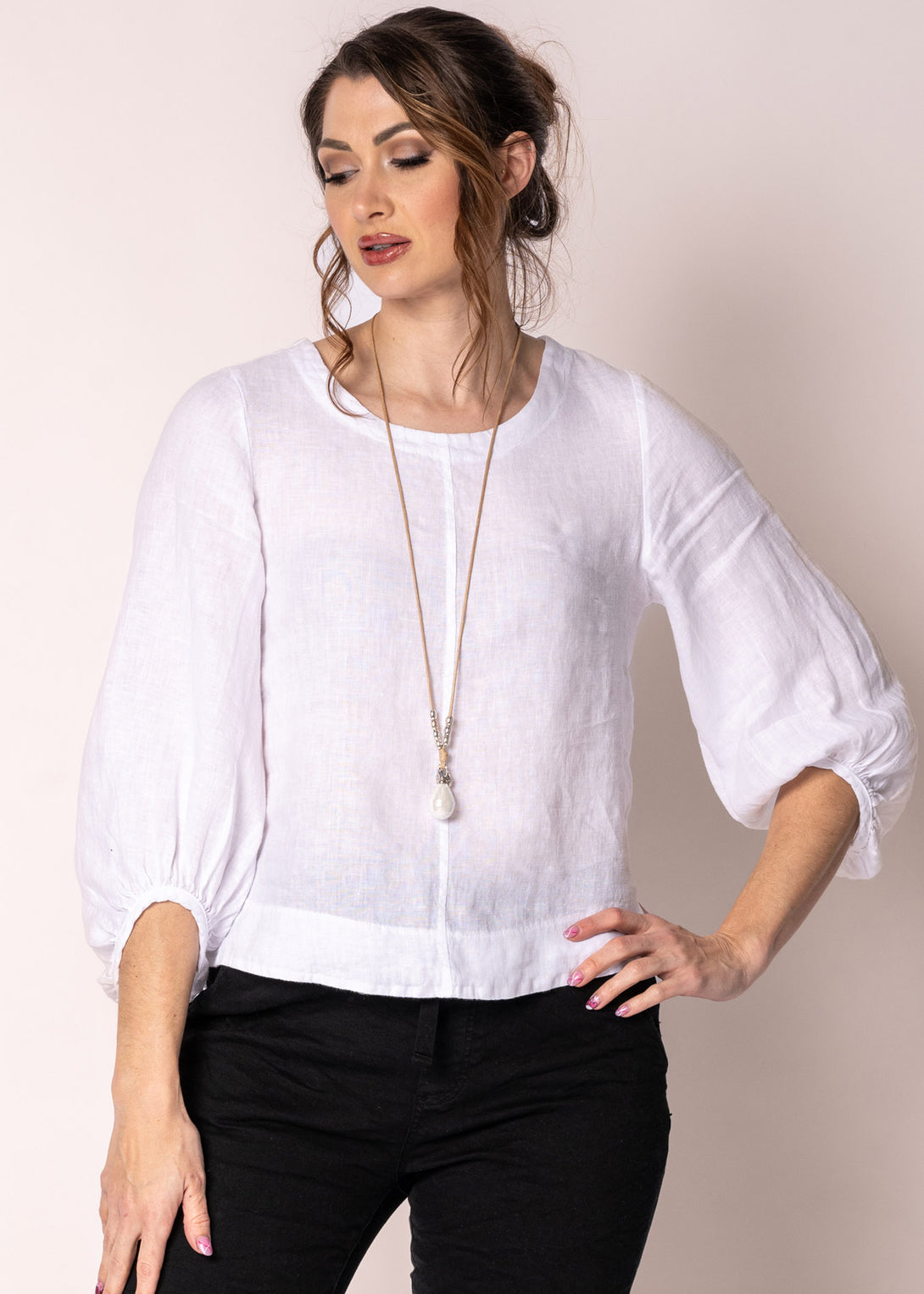 Elari Linen Top in White - Imagine Fashion