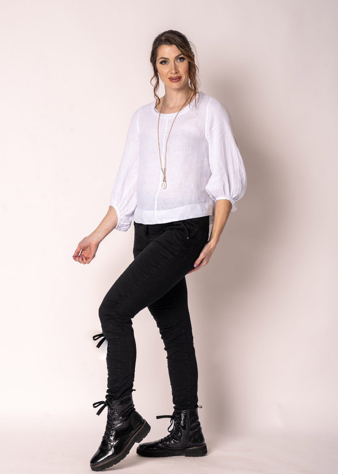 Elari Linen Top in White - Imagine Fashion