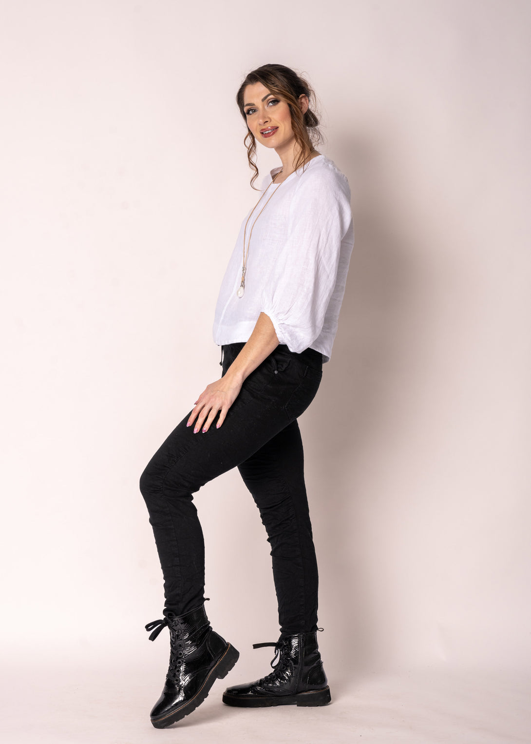 Elari Linen Top in White - Imagine Fashion
