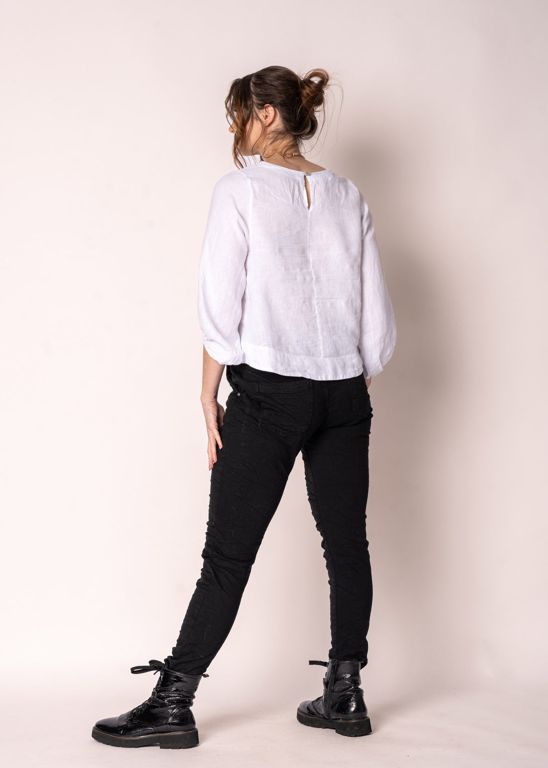 Elari Linen Top in White - Imagine Fashion