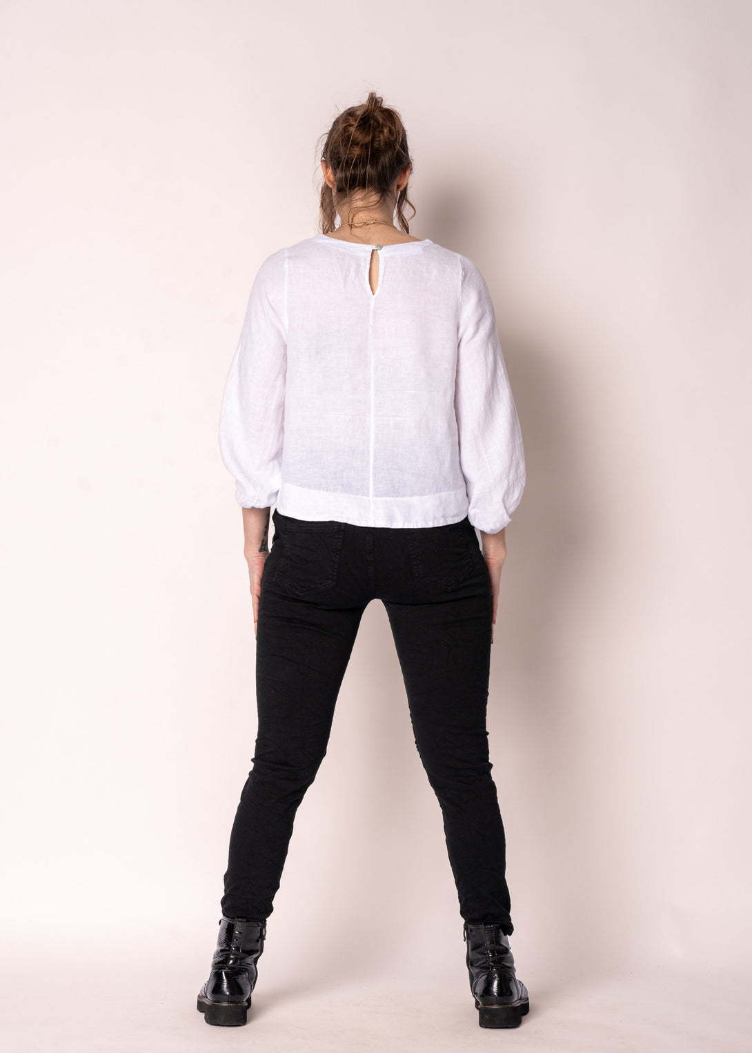Elari Linen Top in White - Imagine Fashion