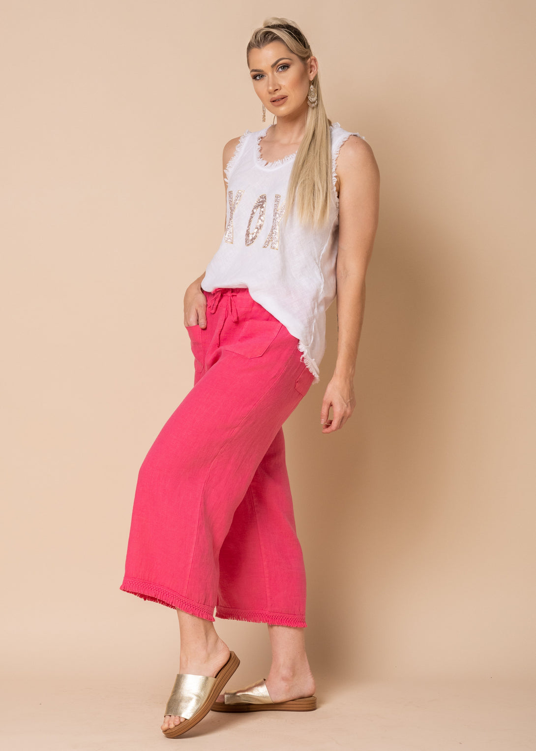 Jessi Linen Pants in Raspberry Sorbet