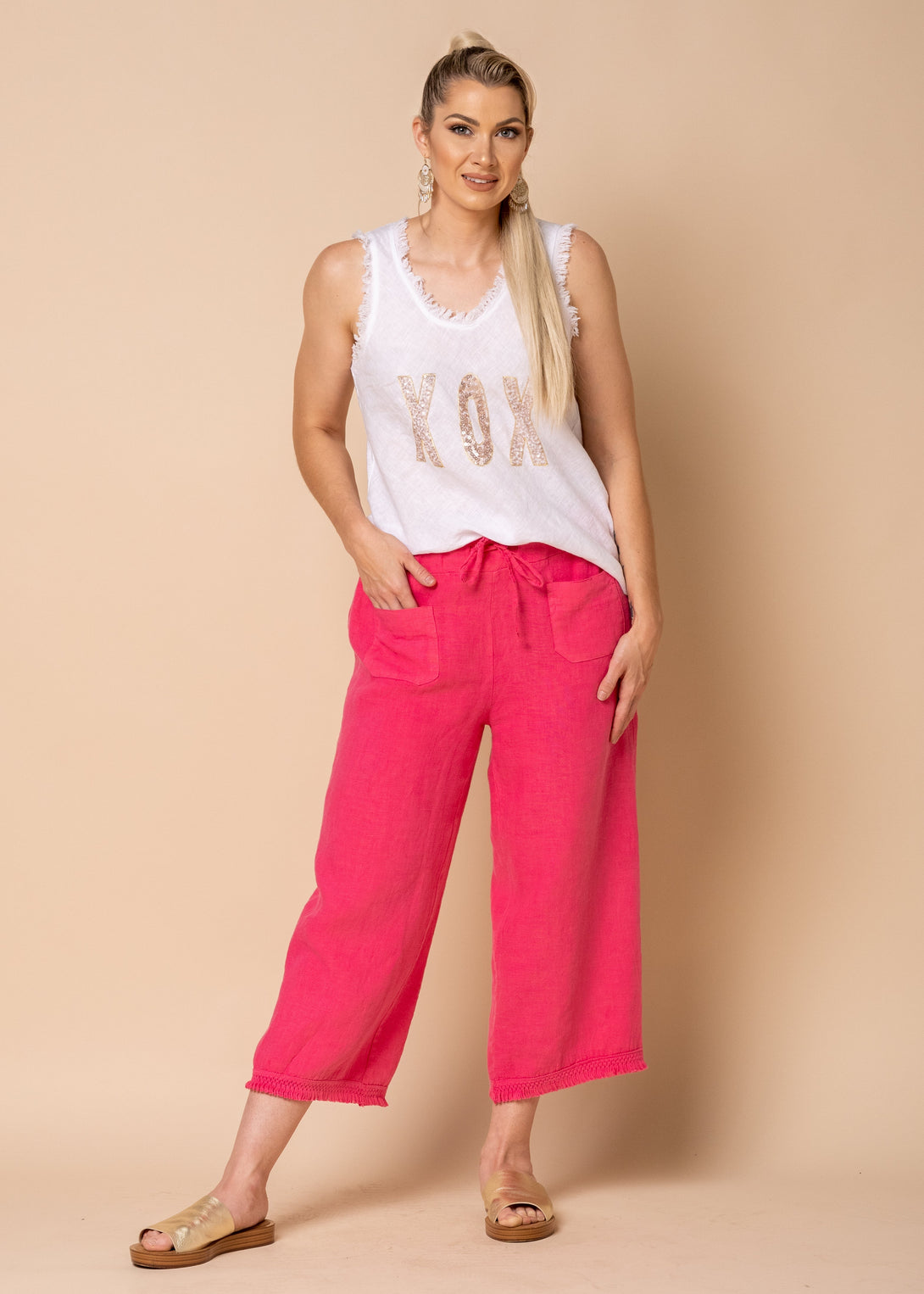 Jessi Linen Pants in Raspberry Sorbet