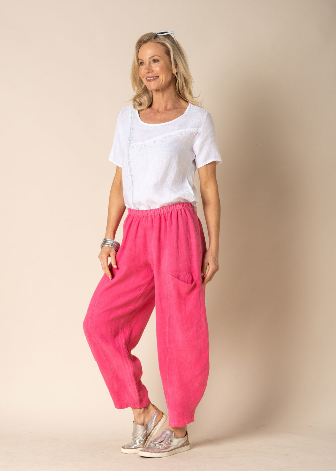 Florencia Linen Pants in Raspberry Sorbet