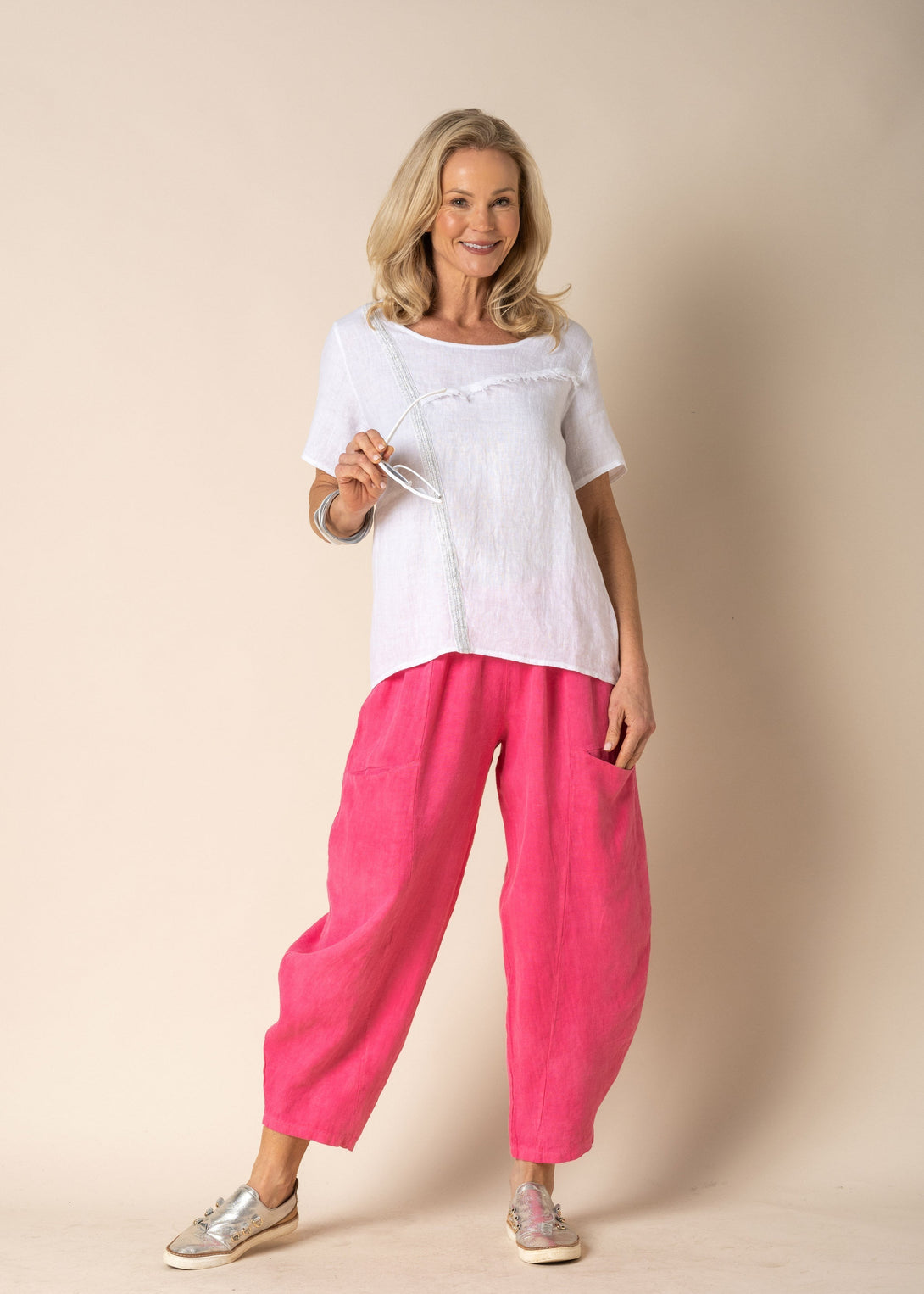 Florencia Linen Pants in Raspberry Sorbet