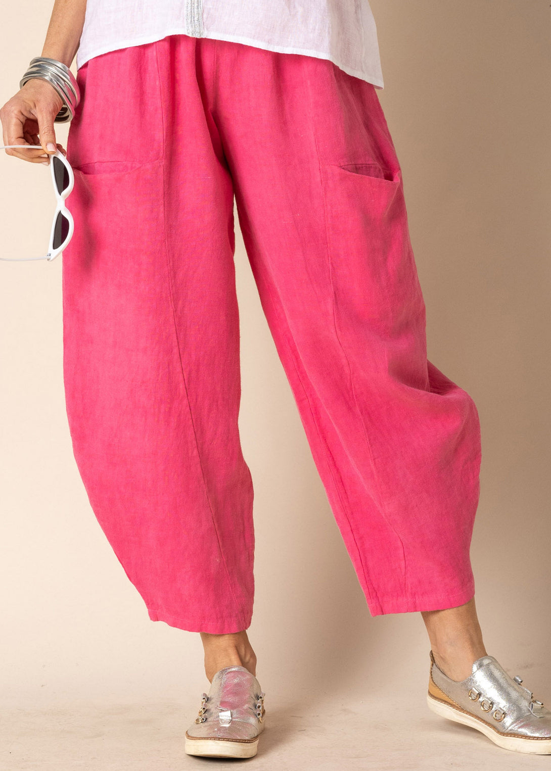 Florencia Linen Pants in Raspberry Sorbet