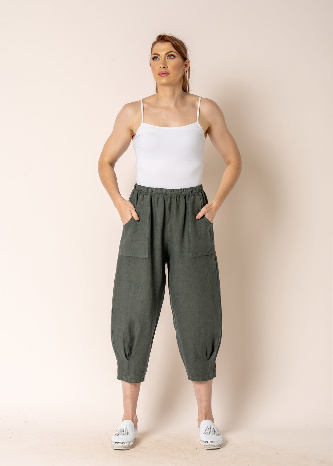 Flora Linen Pants in Khaki