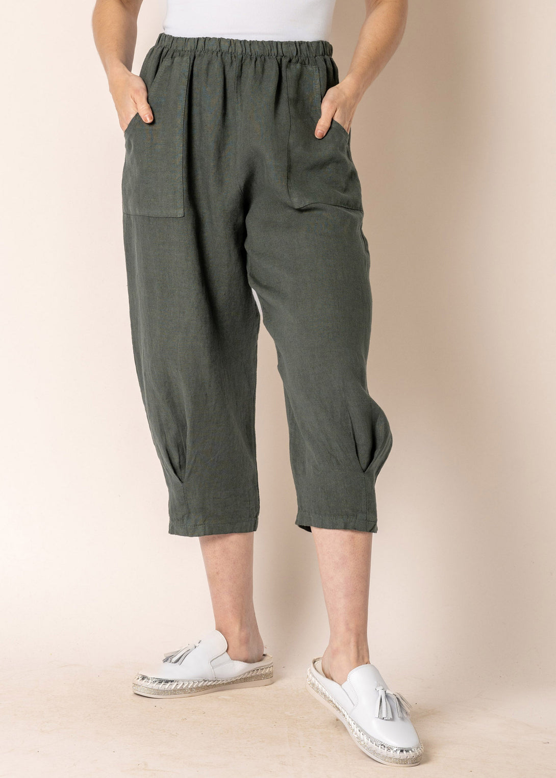 Flora Linen Pants in Khaki