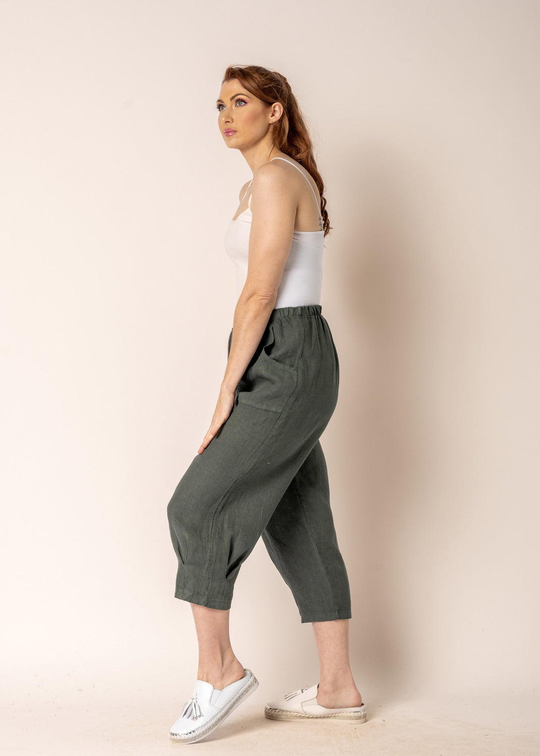 Flora Linen Pants in Khaki