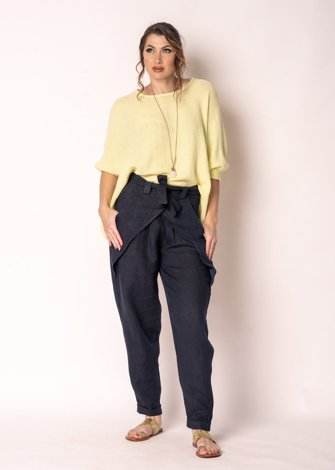 Cosima Linen Pant in Navy - Imagine Fashion