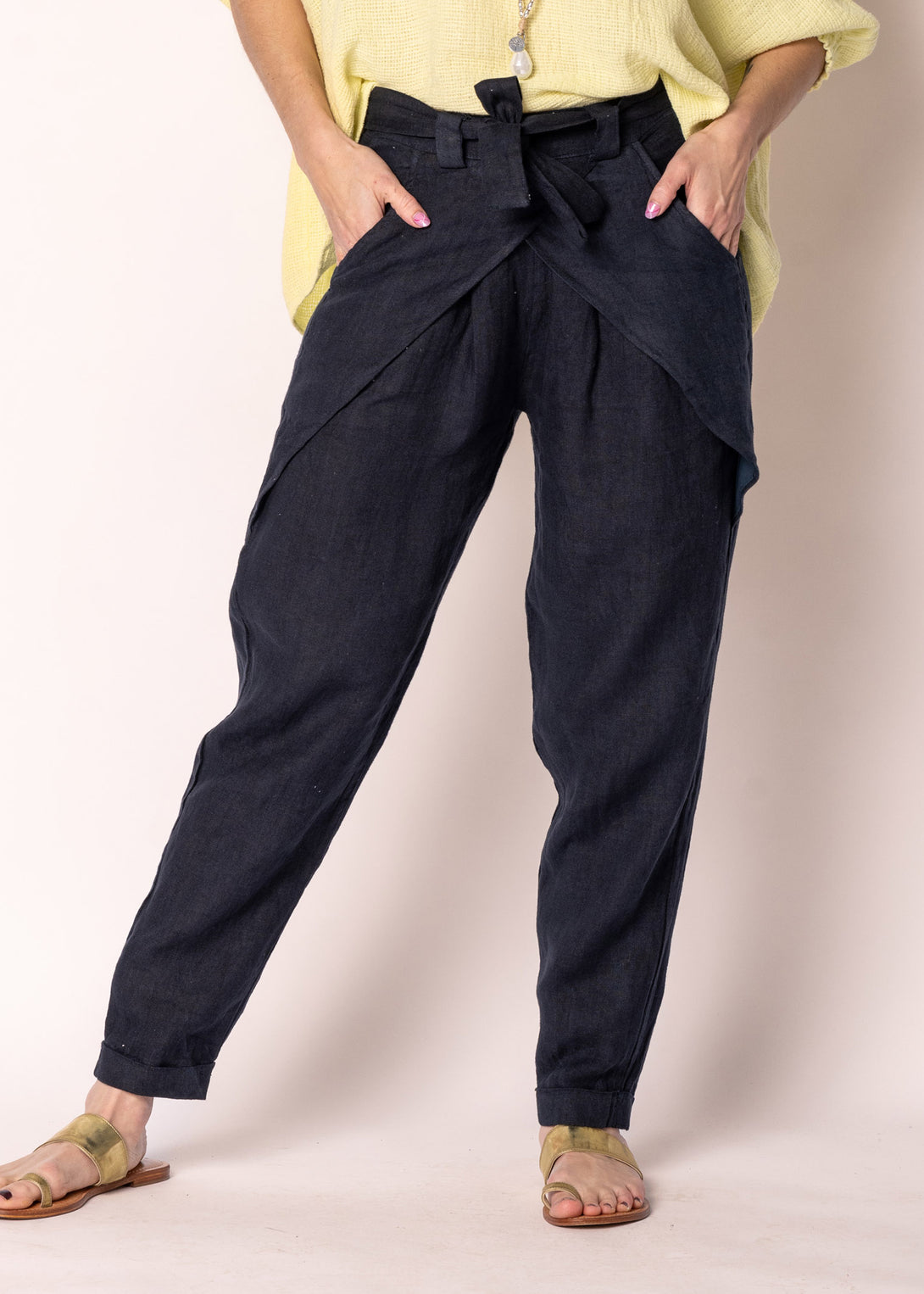 Cosima Linen Pant in Navy - Imagine Fashion