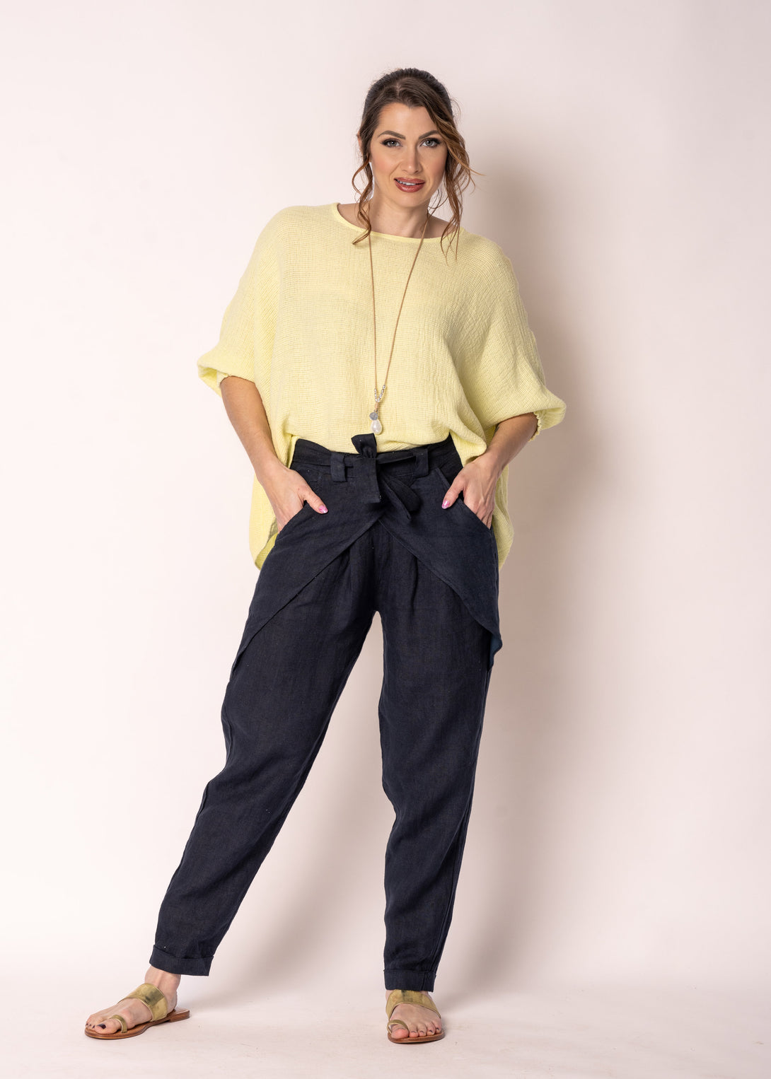 Cosima Linen Pant in Navy - Imagine Fashion