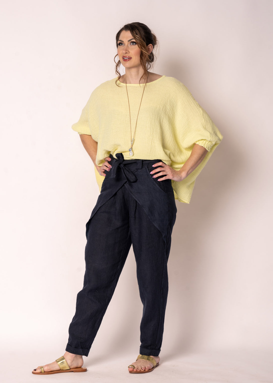 Cosima Linen Pant in Navy - Imagine Fashion