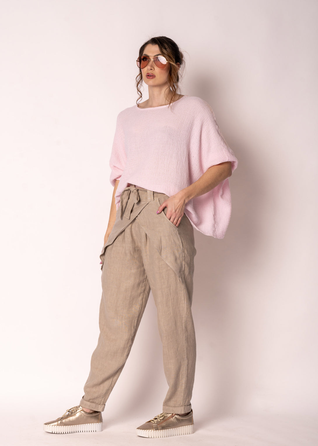 Cosima Linen Pant  in Latte - Imagine Fashion