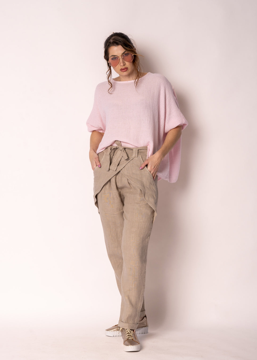 Cosima Linen Pant  in Latte - Imagine Fashion