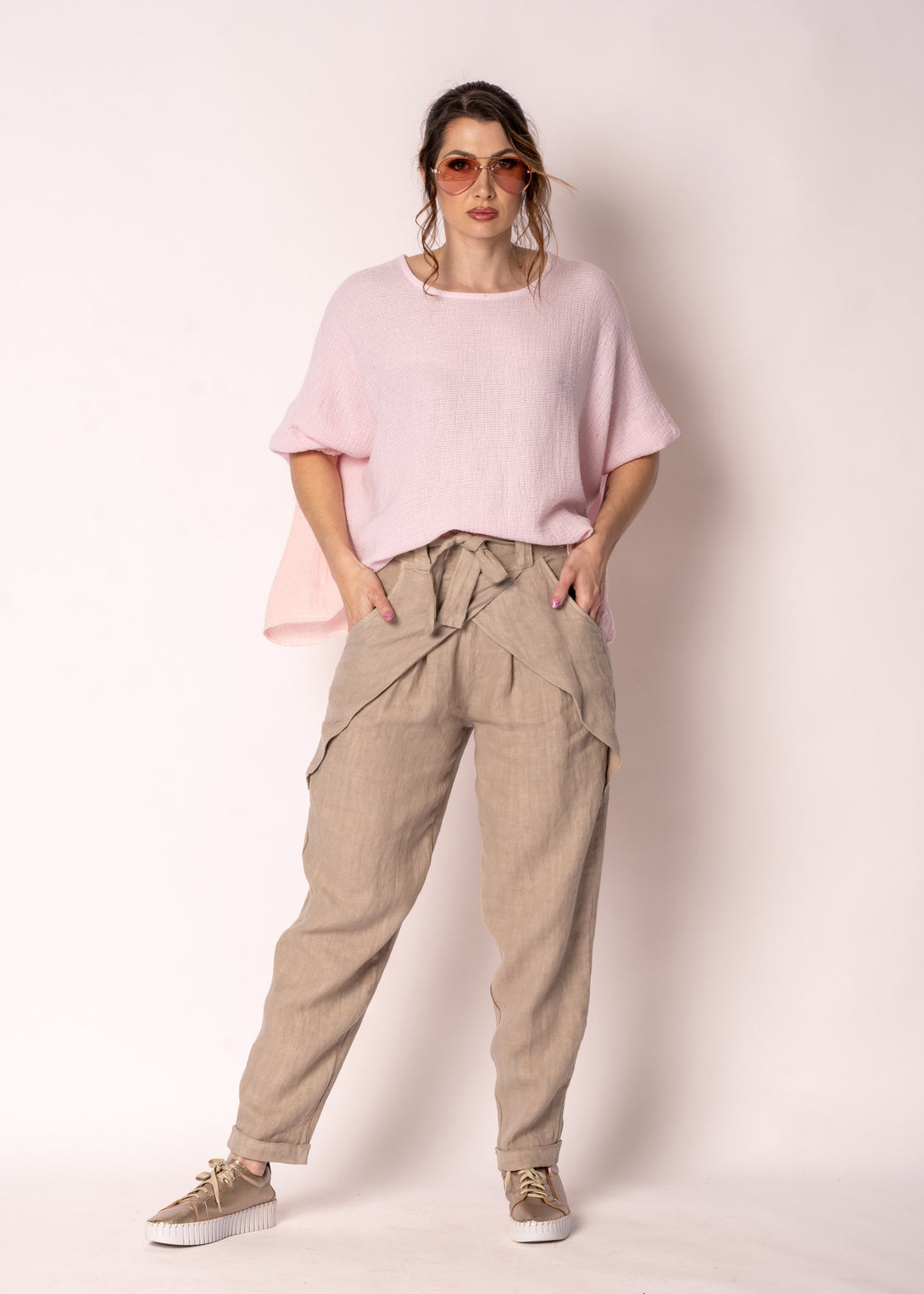 Cosima Linen Pant  in Latte - Imagine Fashion