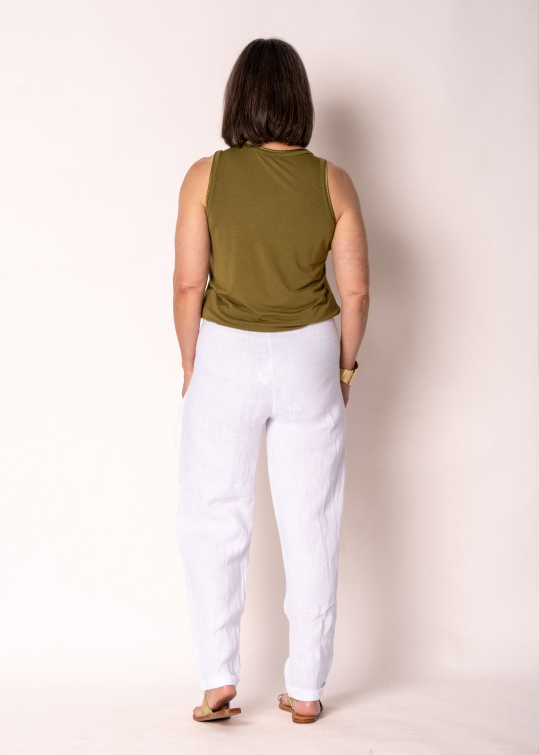 Cosima Linen Pant in White - Imagine Fashion