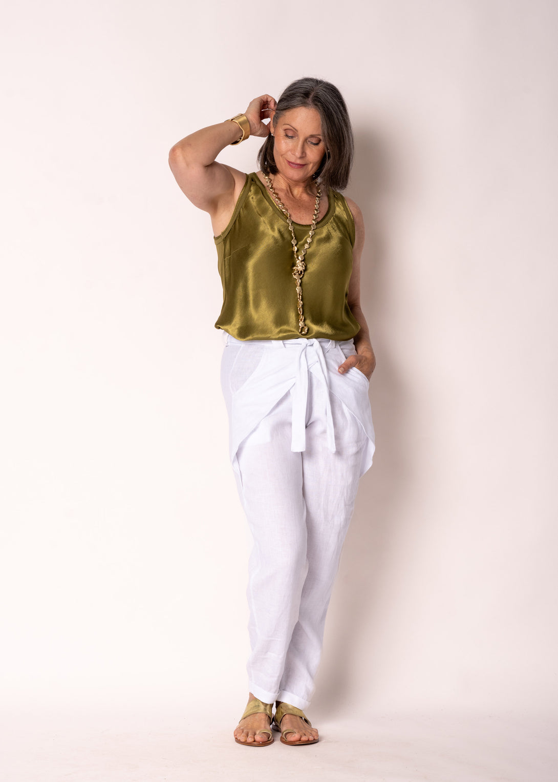 Cosima Linen Pant in White - Imagine Fashion