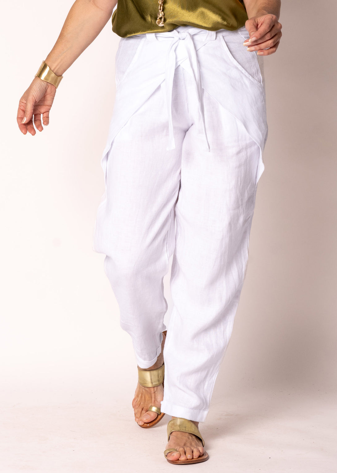 Cosima Linen Pant in White - Imagine Fashion