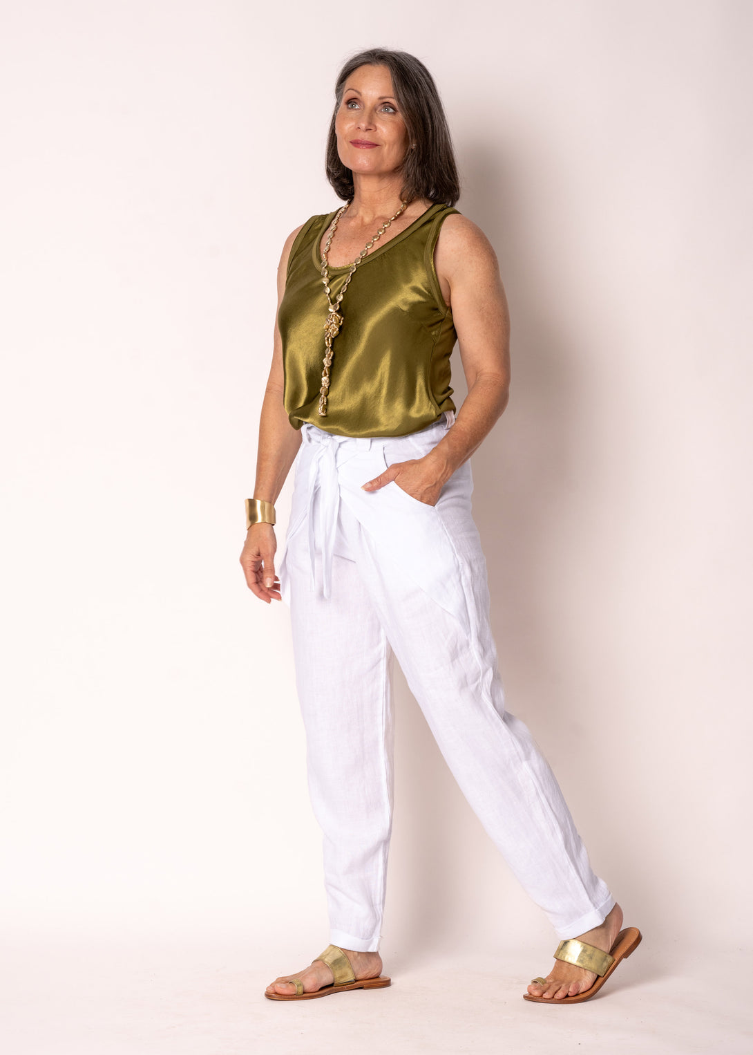 Cosima Linen Pant in White - Imagine Fashion