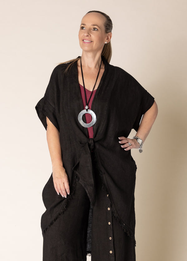 Hayley Linen Jacket in Onyx