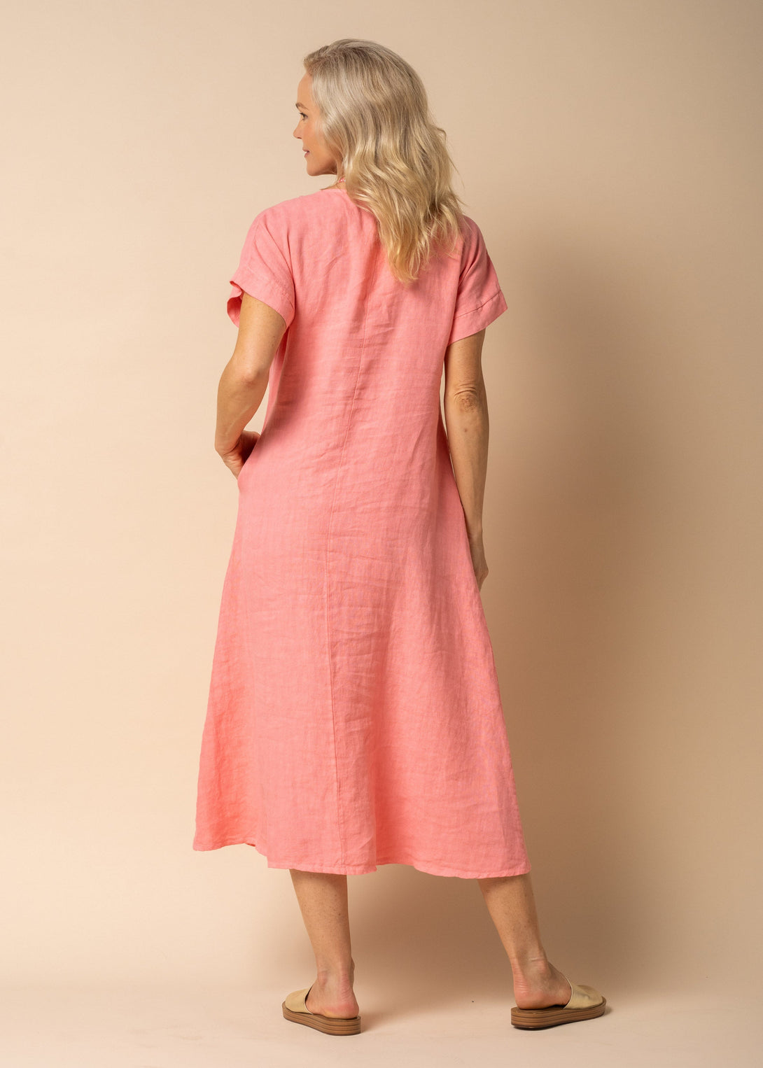 Bindy Linen Dress in Coral Crush